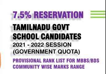 622 MBBS, BDS Seats Filled Under 7.5% Reservation for Government School Students in Tamil Nadu.